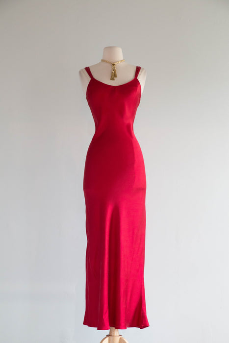 Sexy 1990’s Silk Bias Cut Slip Dress in Crimson Red / M