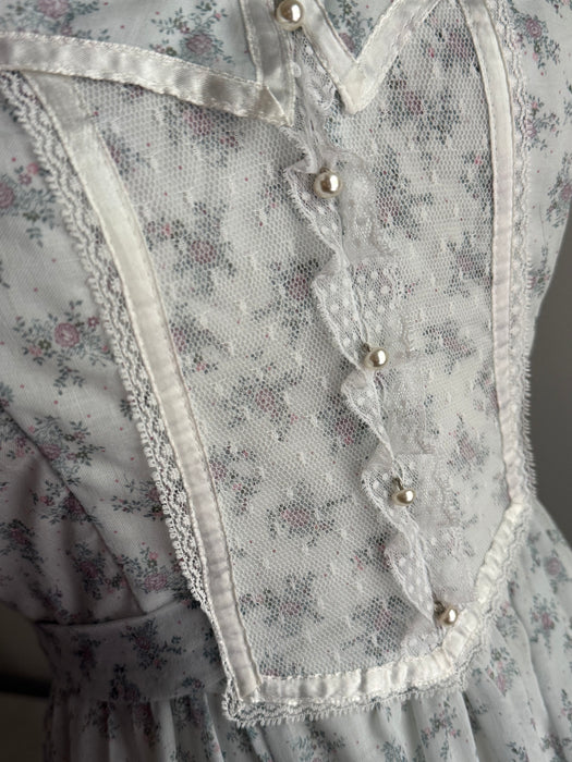 Vintage 1970's Gunne Sax Dress in Floral Cotton with Lace Corset Bodice / SM