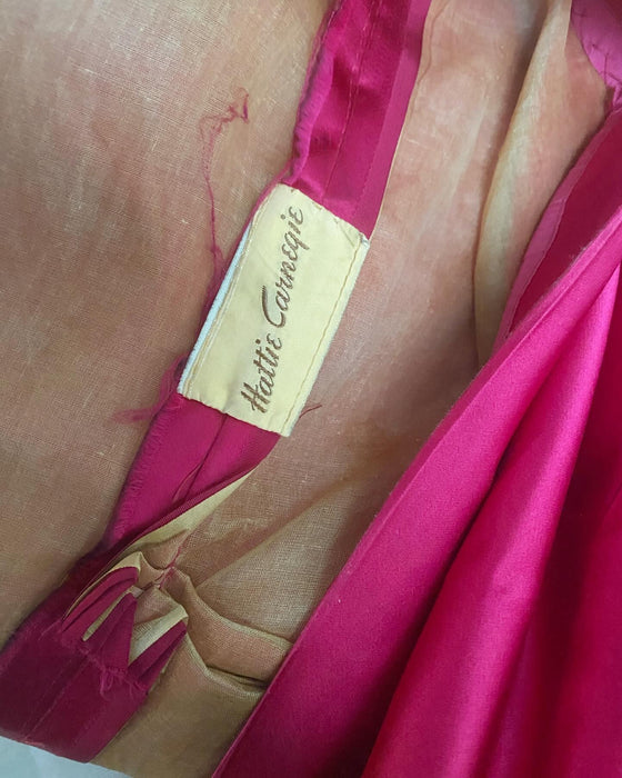 *Hattie Carnegie Couture Shocking Pink 1950's Silk Petal Skirt Evening Dress / Small
