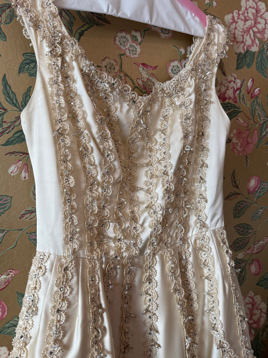 Exquisite 1950’s Ivory Satin Party Dress by Ceil Chapman / M