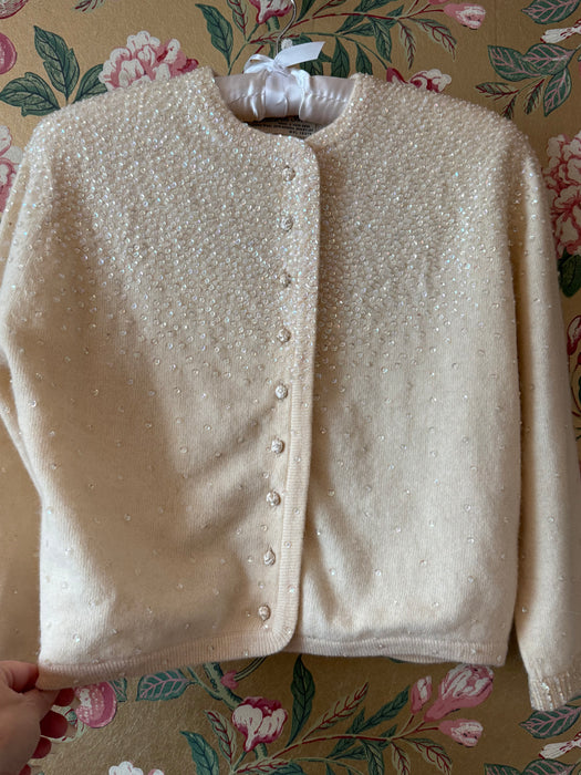 Ethereal Early 1960's Aurora Sequined Lambswool Cardigan / M