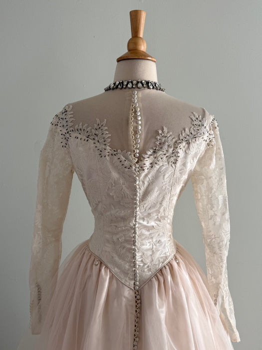 Exquisite 1950's Ballet Pink Wedding Gown & Veil From Priscilla of Boston / S