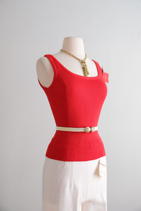 Vintage 1970’s NOS Cherry Ribbed Knit Tank by Yves Saint Laurent / S