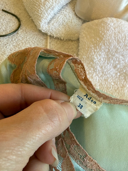 Luminous 1930's Aquamarine Silk Bias Cut Night Gown / M