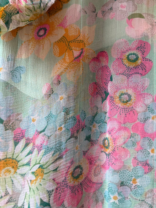 Dreamy 1930's Impressionist Floral Print Silk Chiffon Dress / SM