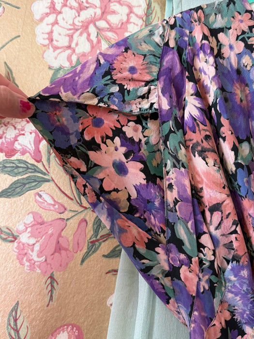 Exquisite 1930's FOGA Late Summer Floral Print Silk Bias Cut Gown / SM