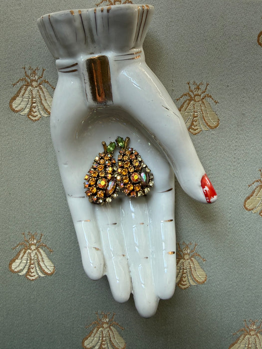 Vintage 1950’s Rhinestone Pear 🍐 Brooch & Earrings Set