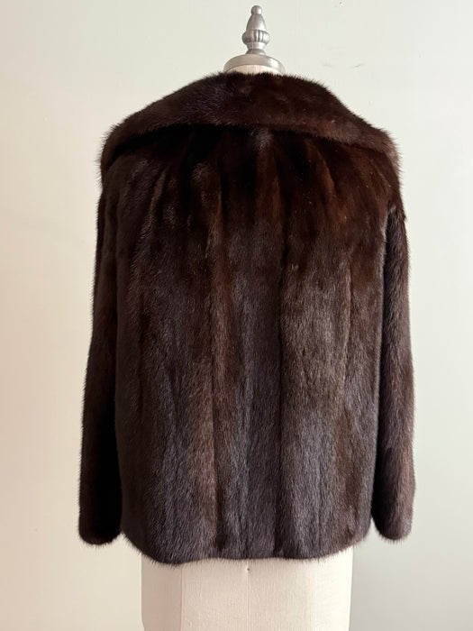 Gorgeous 1950's Dark Mahogany Mink Jacket With Embroidered Silk Lining / SM
