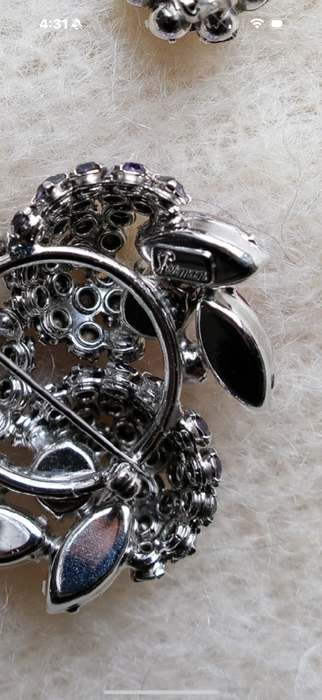 Stunning 1950's Fuscia & Peridot Rhinestone Brooch and Earring Set By Sherman