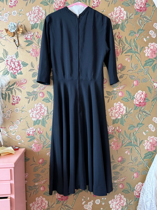 Impeccable 1950's Traina-Norell Navy Blue Silk Dress / M