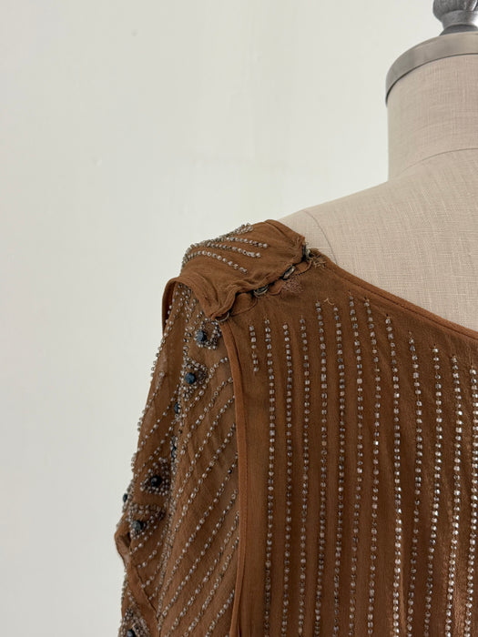 Rare Autumnal 1920's Beaded Silk Flapper Dress / SM
