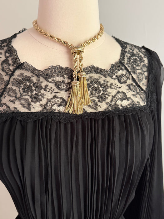 Sublime 1970's Scott Barrie Silk Chiffon Pleated Evening Dress / S