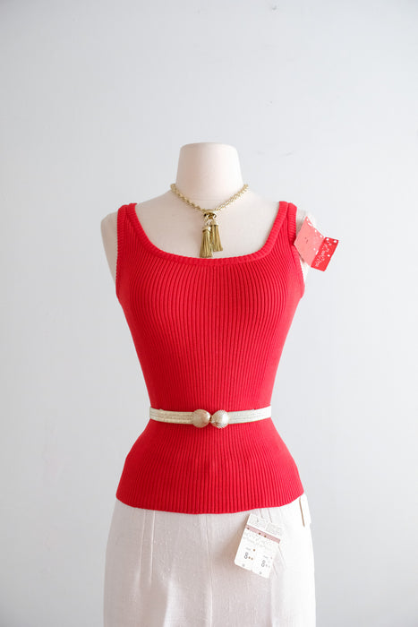 Vintage 1970’s NOS Cherry Ribbed Knit Tank by Yves Saint Laurent / S