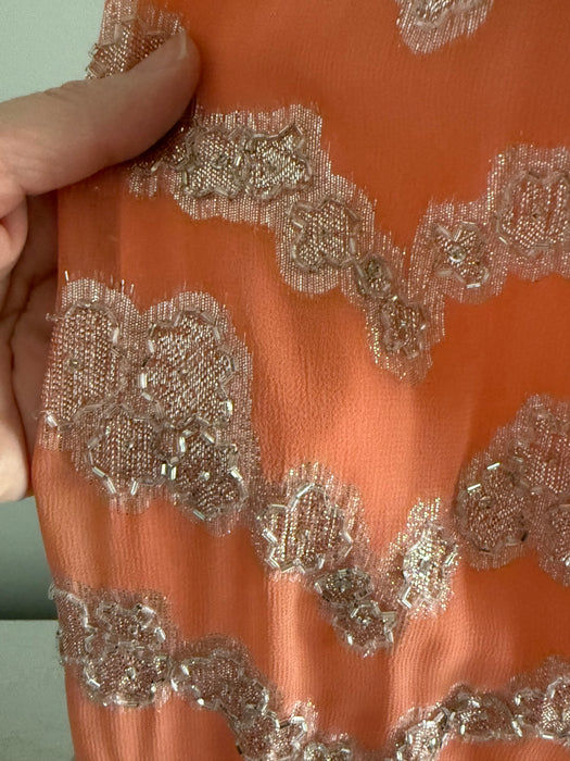 Fabulous 1960's Beaded Chiffon Evening Gown In Pumpkin Bisque / Small