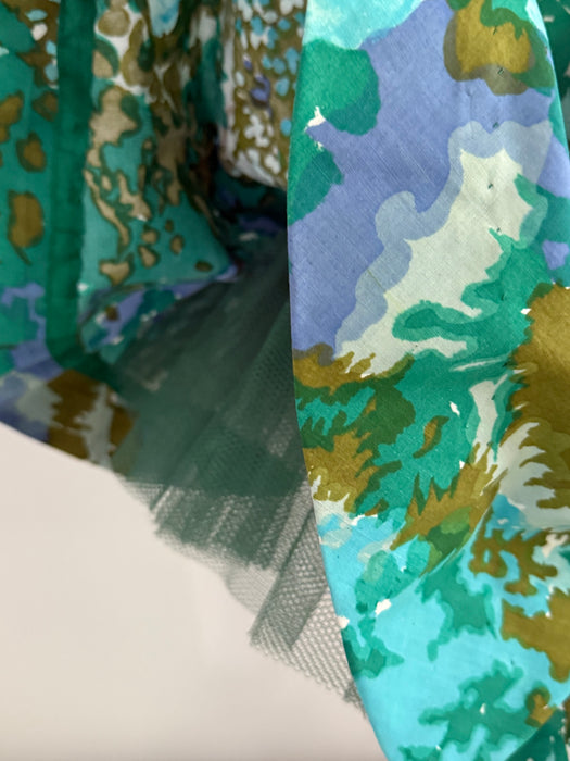 Gorgeous 1950's Monet's Garden Cotton Floral Dress With Glittering Swirls / Medium