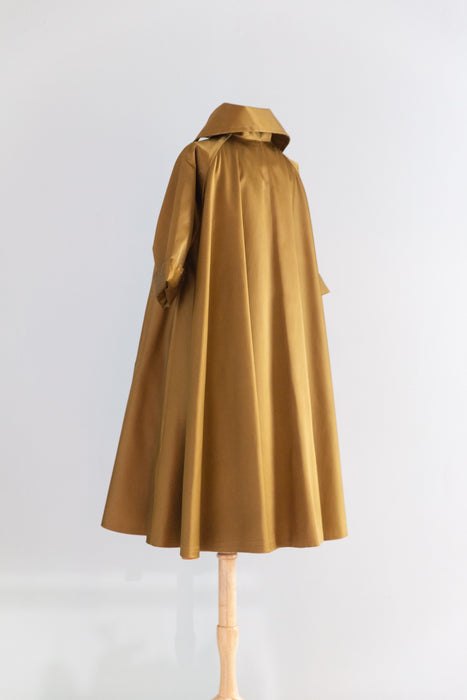 Dramatic 1950’s Goldenrod Brushed Satin Swing Coat / SM