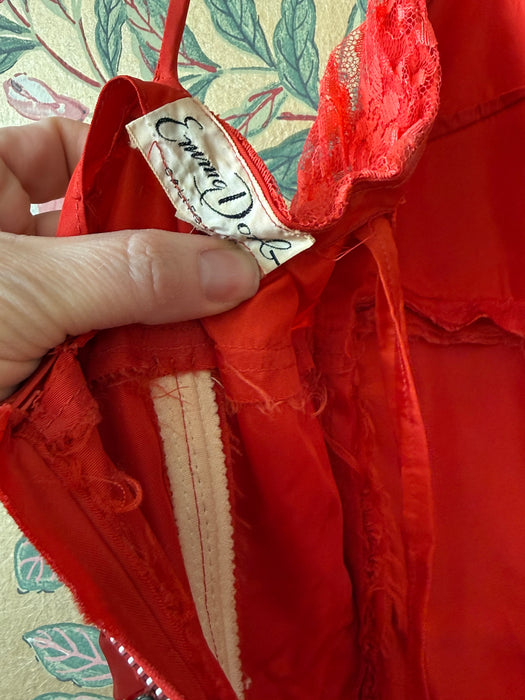 Heart-Stopping 1950's Scarlet Red Ruffled Tulle Formal Gown By Emma Domb / S