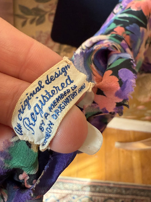 Exquisite 1930's FOGA Late Summer Floral Print Silk Bias Cut Gown / SM