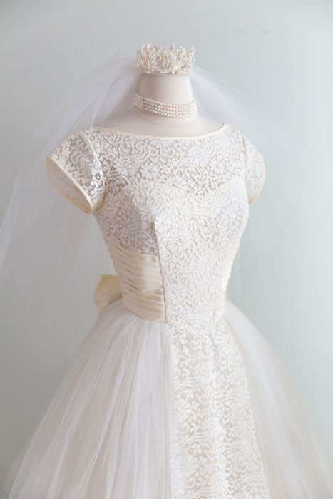 Quintessential 1950’s Vanilla Cupcake Tea Length Wedding Dress By Lorie Deb / Petite XS