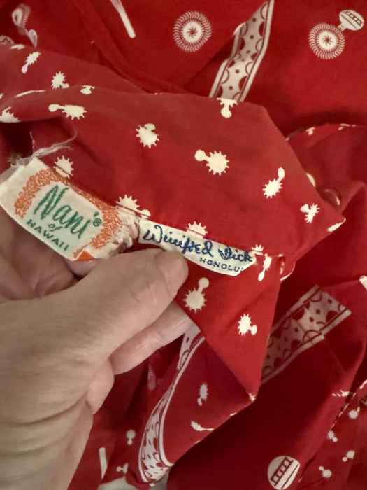 Darling 1950's Nani 0f Hawaii Red Cotton Dress and Bolero Set / M