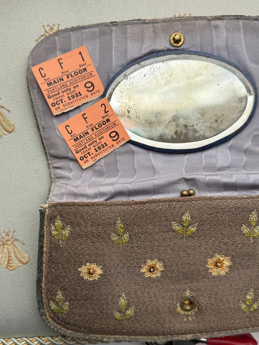 🪞Antique Embroidered Figural Handbag, c. 1895-1910 with Tickets!