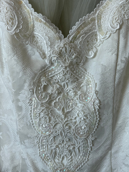 Dreamy 1980's Jessica McClintock OTS Ivory Brocade Wedding Gown / Medium