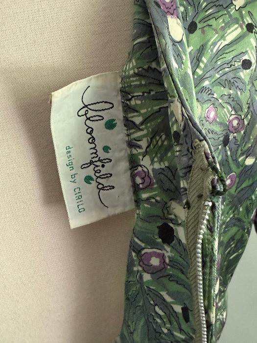 Classic 1950's Botanical Print Dress By Bloomfield / S