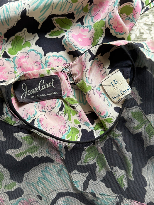 Heavenly 1940's Jean Carol Silk Bouquets & Bows Dress With Sash / M