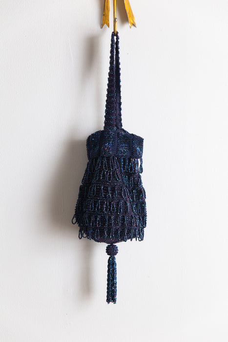 Beautiful Antique 1920’s Iridescent Fringe Flapper Drawstring Bag