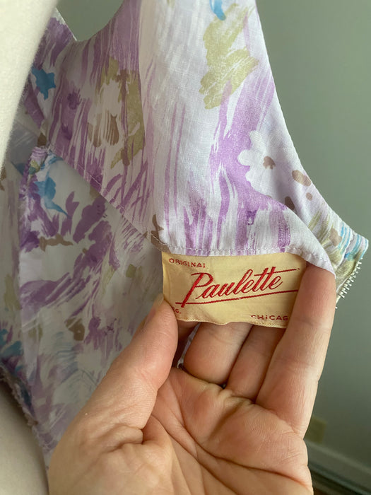 Dreamy 1950's Lavender Haze Cotton Floral Print Dress With Matching Jacket / SM