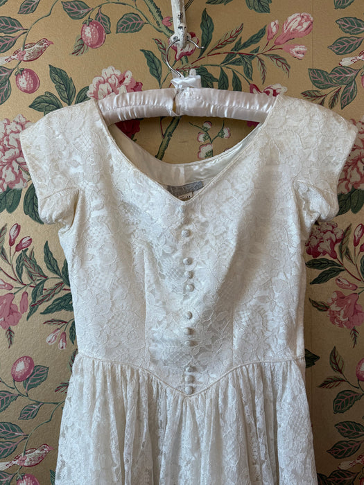 Darling 1950's Courthouse Wedding Dress In Ivory Lace By Lori Dawson / Petite Small