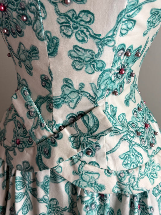 Beautiful 1950's Alix Of Miami Polished Cotton Party Dress / S