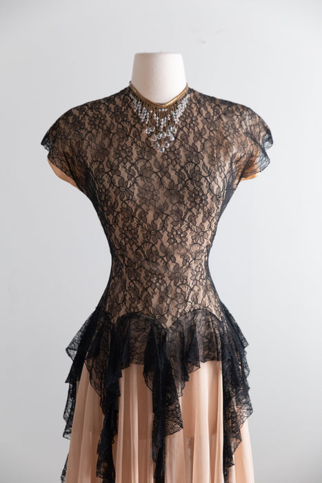 Fabulous Late 1940’s Peggy Hunt Original Illusion Lace  Evening Dress / Sm
