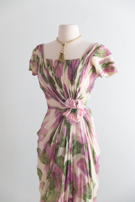 Stunning 1950’s Ceil Chapman Silk Chiffon Floral Dress / S