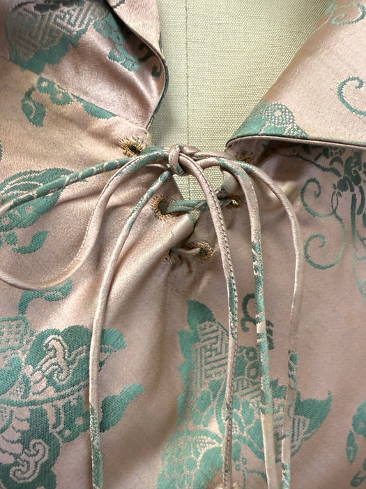 Sublime 1930's Pale Pink & Teal Butterfly Silk Bias Cut Gown / XS