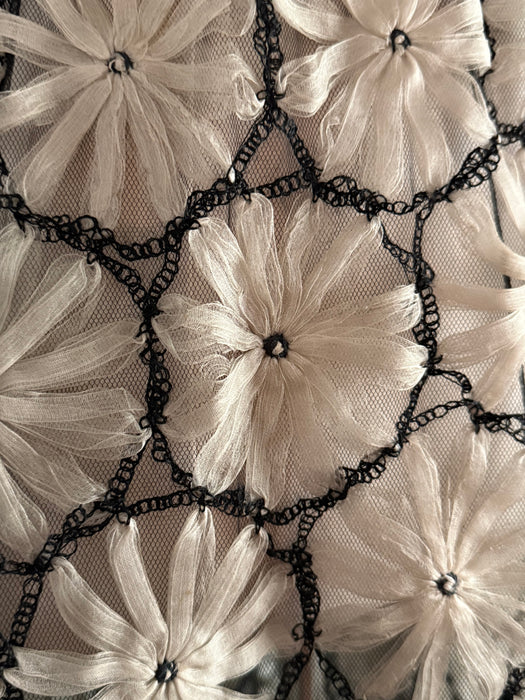 Extraordinary 1950's Couture Cocktail Dress With Embroidered Floral Patterns / SM