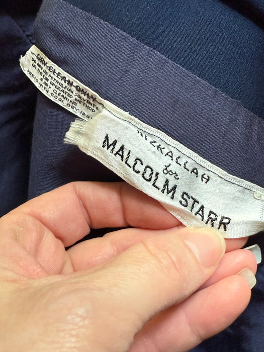 Fantastic 1960's Rizkallah for Malcolm Starr Navy Dress With Rainbow Bow & Cuffs / ML