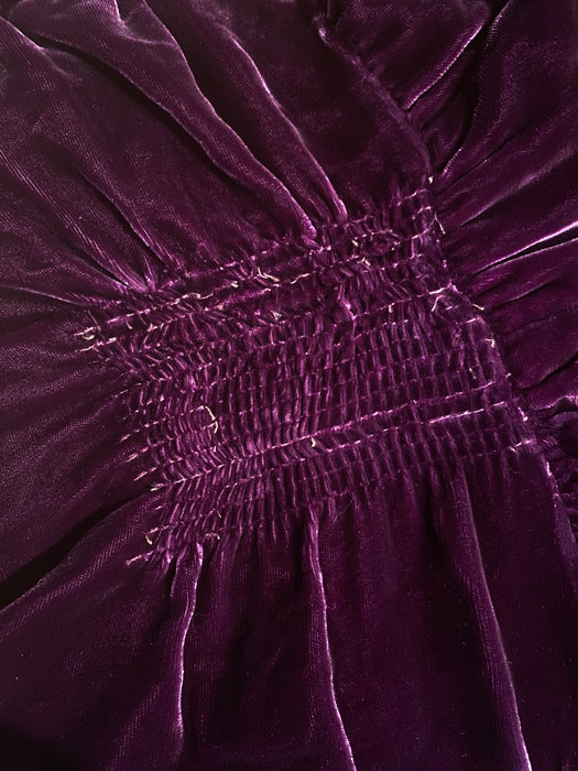 1930's Royal Purple Silk Velvet Evening Dress With Pave Rhinestones / ML