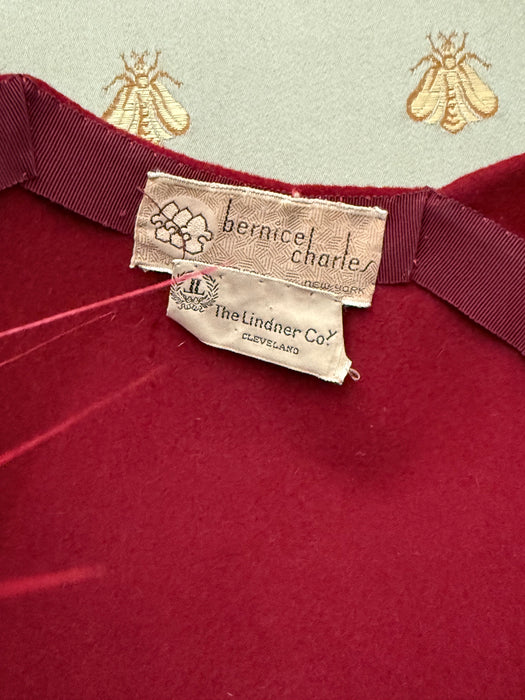 Stunning Scarlet Felt Hat with Feather Pom, circa late 1940s By Bernice Charles