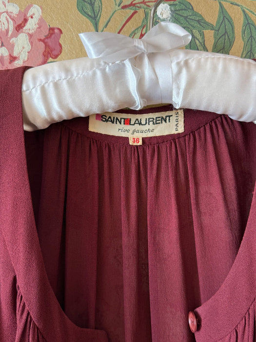 Vintage 1970's Saint Laurent Rive Gauche Burgundy Silk Crepe Dress as is / S