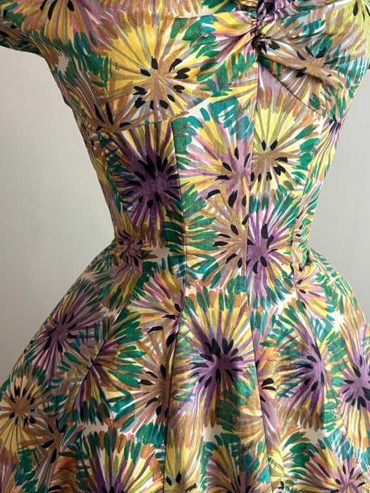 Iconic 1950's Suzy Perette New Look Era Cotton Firework Print Dress / SM