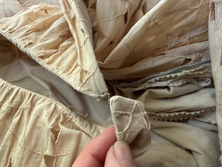 Fabulous Late 1950's Eyelet Cotton Occasion Dress In Soft Bisque By Estevez / SM