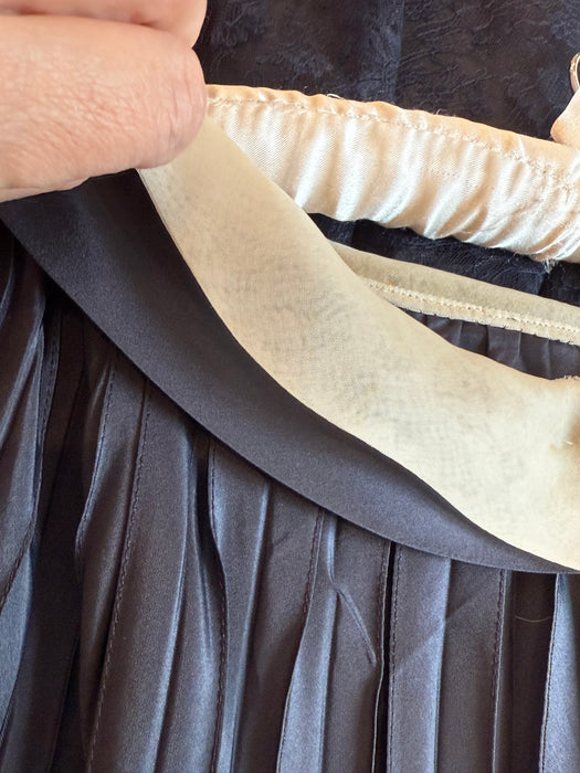 Elegant 1950's Navy Blue Silk Demi-Couture Pleated Evening Dress / S