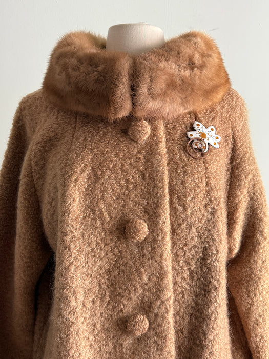 Elegant 1950s Lipman’s Carillon Wool Bouclé Coat with Mink Collar / ML