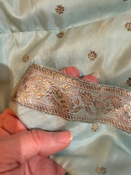 Stunning 1950's Aquamarine Indian Sari Silk Cocktail Dress / S