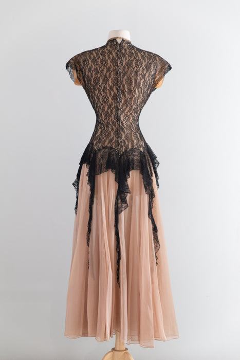 Fabulous Late 1940’s Peggy Hunt Original Illusion Lace  Evening Dress / Sm