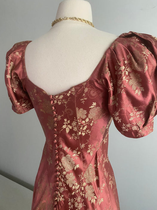 Gleaming 1930's Autumn Rose Silk Brocade Evening Gown / Small