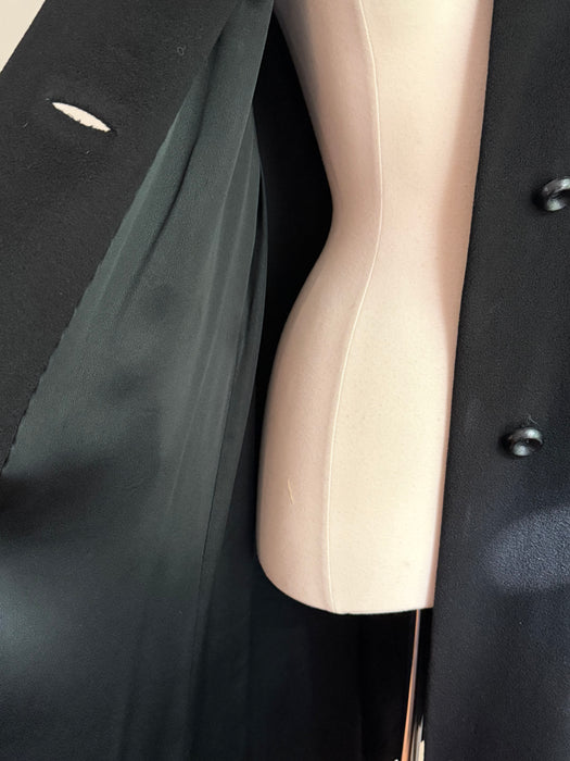 Elegant and Chic 1960's Black Cashmere Ladies Overcoat / ML
