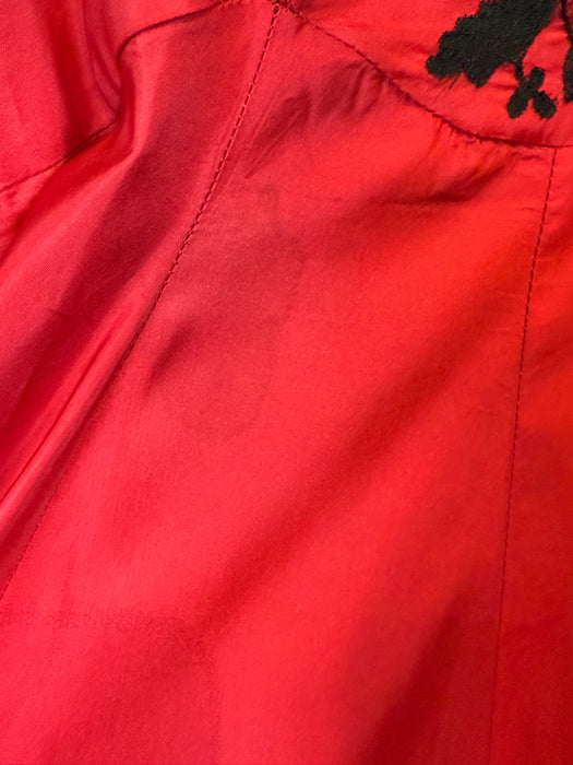 Stunning 1950's Peggy Hunt Cherry Red Silk Party Dress With Chantilly Lace / M