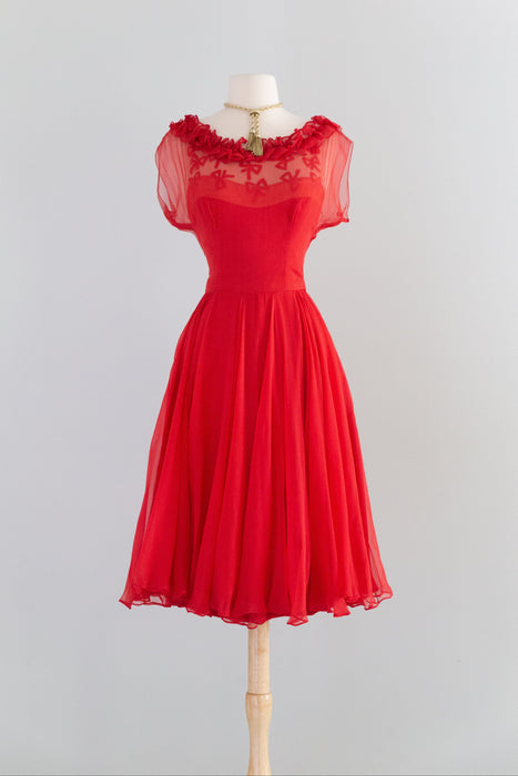 1950s “Sophie Original” Silk Chiffon Raspberry Cocktail Dress by Sophie Gimbel for Saks Fifth Avenue / M
